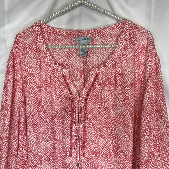 Catherines Women’s 4X Pink Geometric Beach Summer Preppy Boho Mature Blouse - Picture 2 of 10